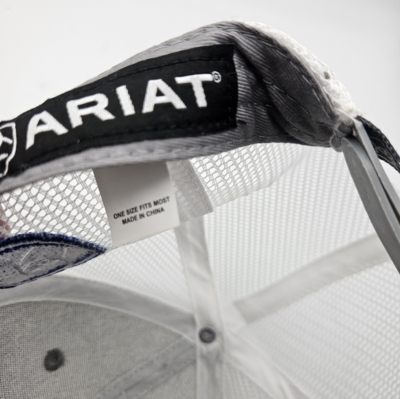 Ariat Trucker Hat Gray Mesh Snapback USA Flag Logo OSFM - Picture 4 of 5